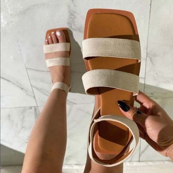 Beige Suede Sandals - Picture 2 of 8